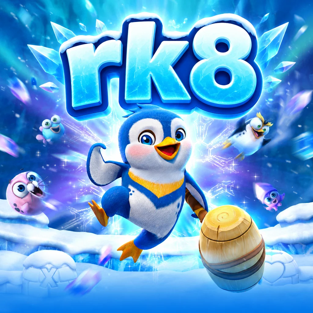 Seekor penguin kecil di tengah bongkahan es kutub dalam permainan The Great Icescape bersama rk8